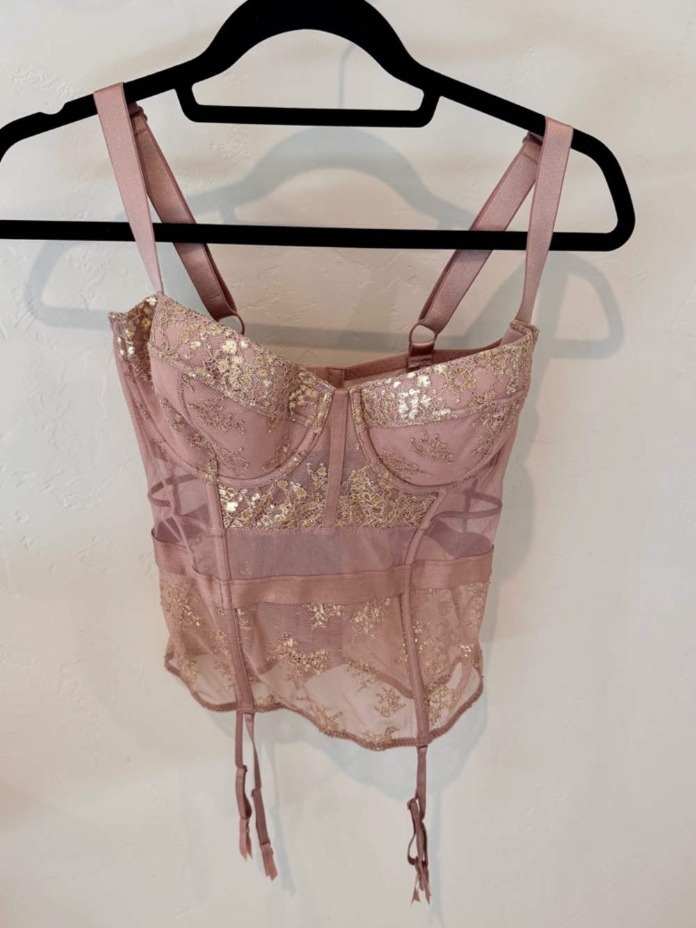 Victoria Secret Blush Lace Bustier with Gold Foil Accents